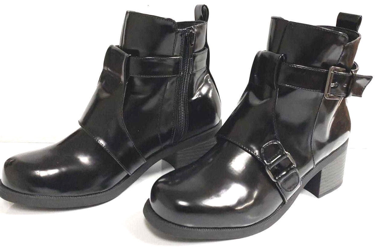 Qupid Qupid SUMPTUOUS Black Leather Buckle Ankle Boots Roster 11