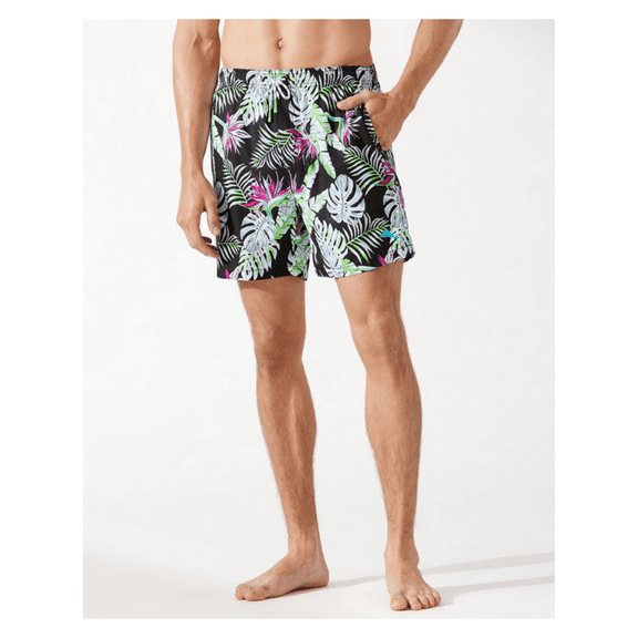Tommy Bahama Naples Monstera Paradise 6 Swim Trunks (Color: Black, Size S)