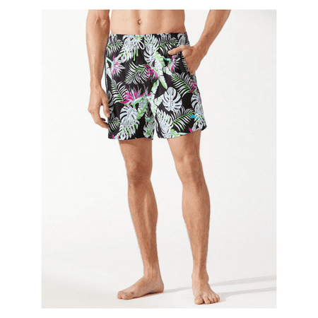 Tommy Bahama Naples Monstera Paradise 6 Swim Trunks (Color: Black, Size S)