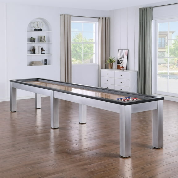 Playcraft Monaco 12’ Pro-Series Shuffleboard, Black on Silver