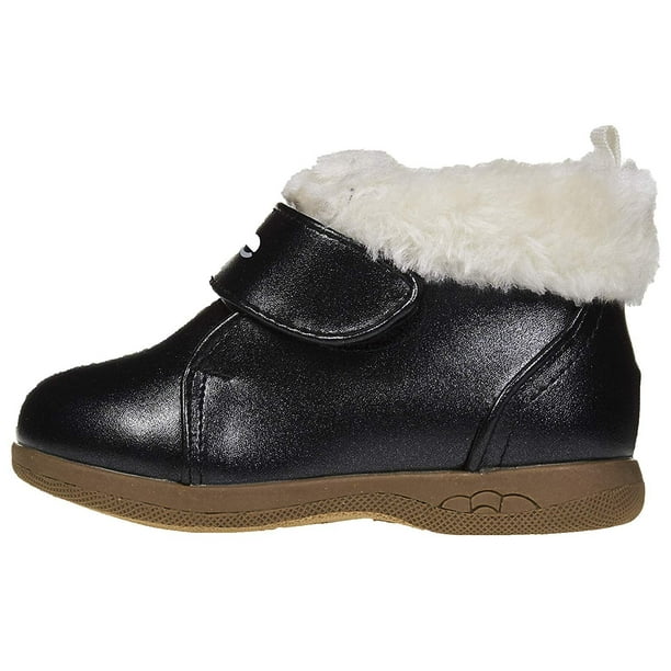 bebe bebe Toddler Girls Ankle Boots Size 9 Straps Fur Cuffs SlipOn Fashion PU Shoes Black