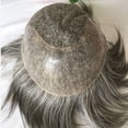 thumbnail image 2 of Men's Hairpiece European Human Hair Toupee 10x8inch HD Swiss Lace Super Thin Skin Back Hair Replacement Wig #2 Mixed 60% Grey Color, 2 of 6