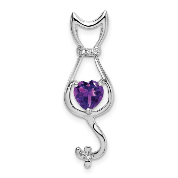 Auriga Fine Jewelry 10K White Gold Amethyst and Diamond Cat Pendant for Women (L-32.6mm, W-10.3mm)