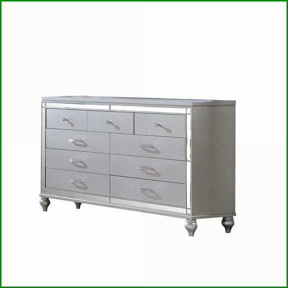 Dresser | 6-Drawer Mirror Framed Wood | Silver Glam, Includes Only Dresser | Silver | Wood