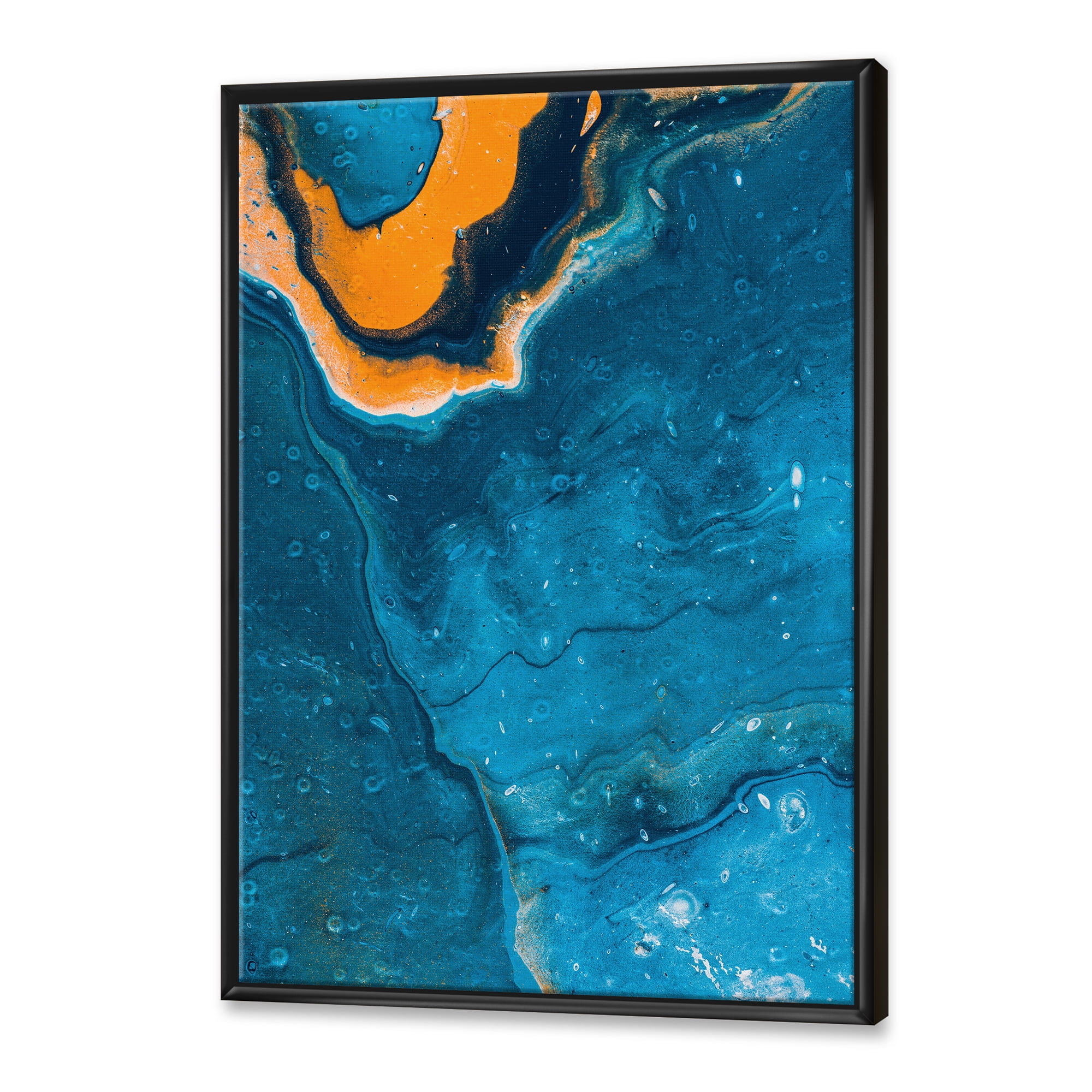 Designart 'Abstract Marble Composition In Orange and Blue III' Modern Framed Canvas Wall Art Print