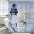 thumbnail image 3 of 4PCS Set Coastal Lighthouse Shower Curtain, Nautical Blue Ocean Sailboat Shower Curtain Sets for Bathroom with Non-Slip Rugs, Toilet Lid Cover and Bath Mat, 3 of 8
