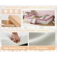 thumbnail image 4 of Bellemave Queen Size Floor Bed with Stairs and Fence Guardrails Floor Bed Frame with Bed Slats PU Leather Upholstered Daybed (Queen, Pink + White), 4 of 10
