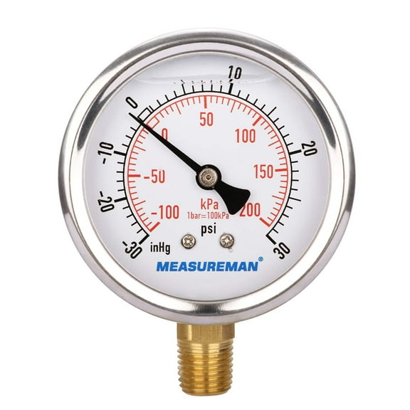 Measureman Analog 2-1/2" Dial Tire Pressure Gauge, 30 PSI, Stainless Steel, Bourdon Tube, 1 Piece