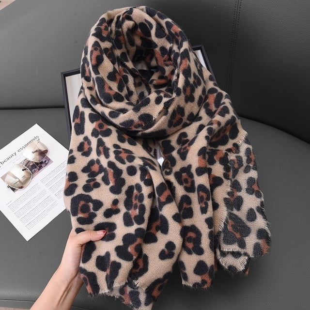 Nvzi Bufanda de invierno, chal, manta suave y cálida, bufandas, bufandas de leopardo, C