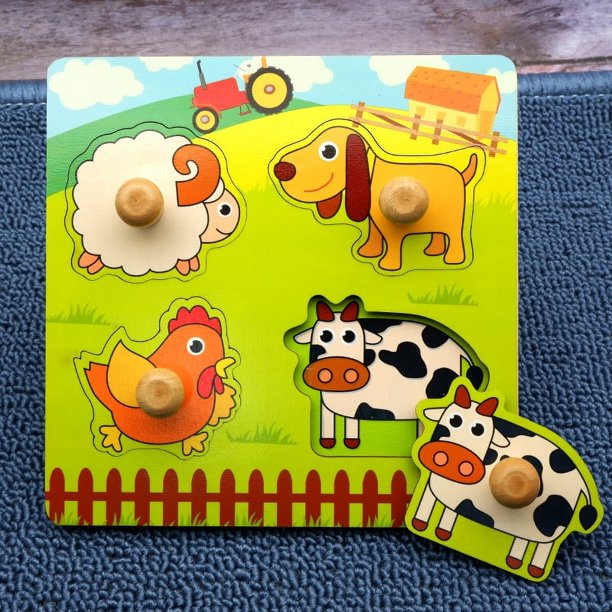 Rompecabezas de educación temprana Montessori para niños, tablero de rascado con iluminación para bebé, panel de clavija de madera de dibujos animados a juego, rompecabezas educativo para niños