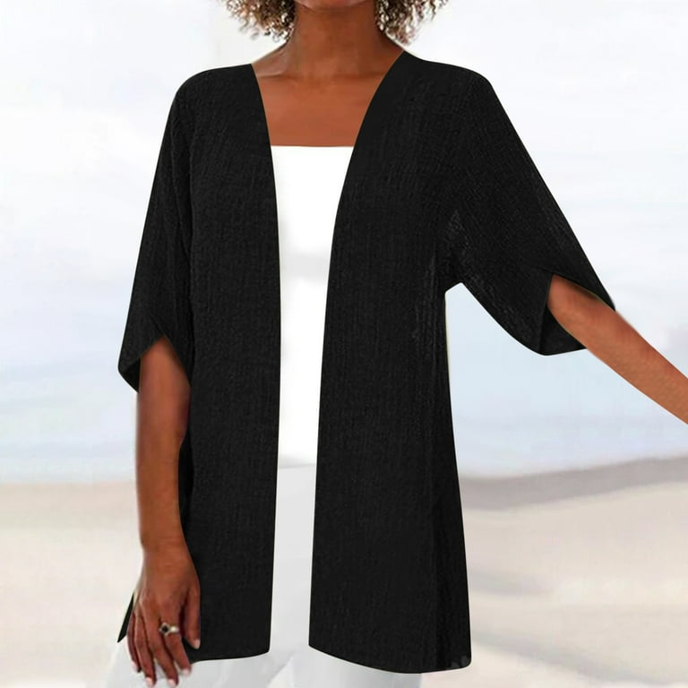 Black Lightweight Summer Jacket Women Fashion Cardigan Up Casual