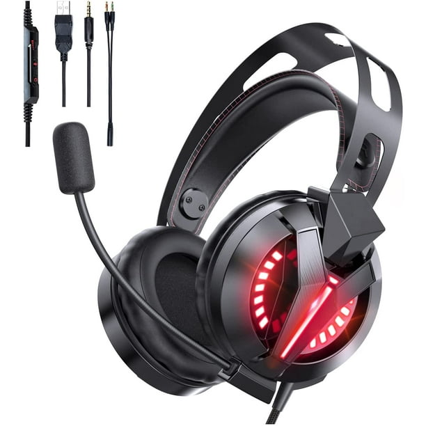 Casque de jeu filaire avec microphone, casque gamer, PC, ordinateur  portable, PS4, PS5, Play Station 4