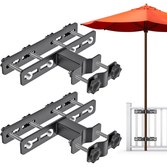 Runstore Heavy Duty Steel Patio Umbrella Mount, Adjustable Deck Railing Umbrella Holder, Wide Compatibility, 2 Pack