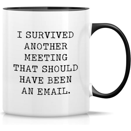 

Funny Mug - I Survived Another Meeting That Should Have Been an Email 11 Oz Ceramic Coffee Mugs - Funny Sarcasm Inspirational birthday gifts - White Mug with Black Handle and Inner