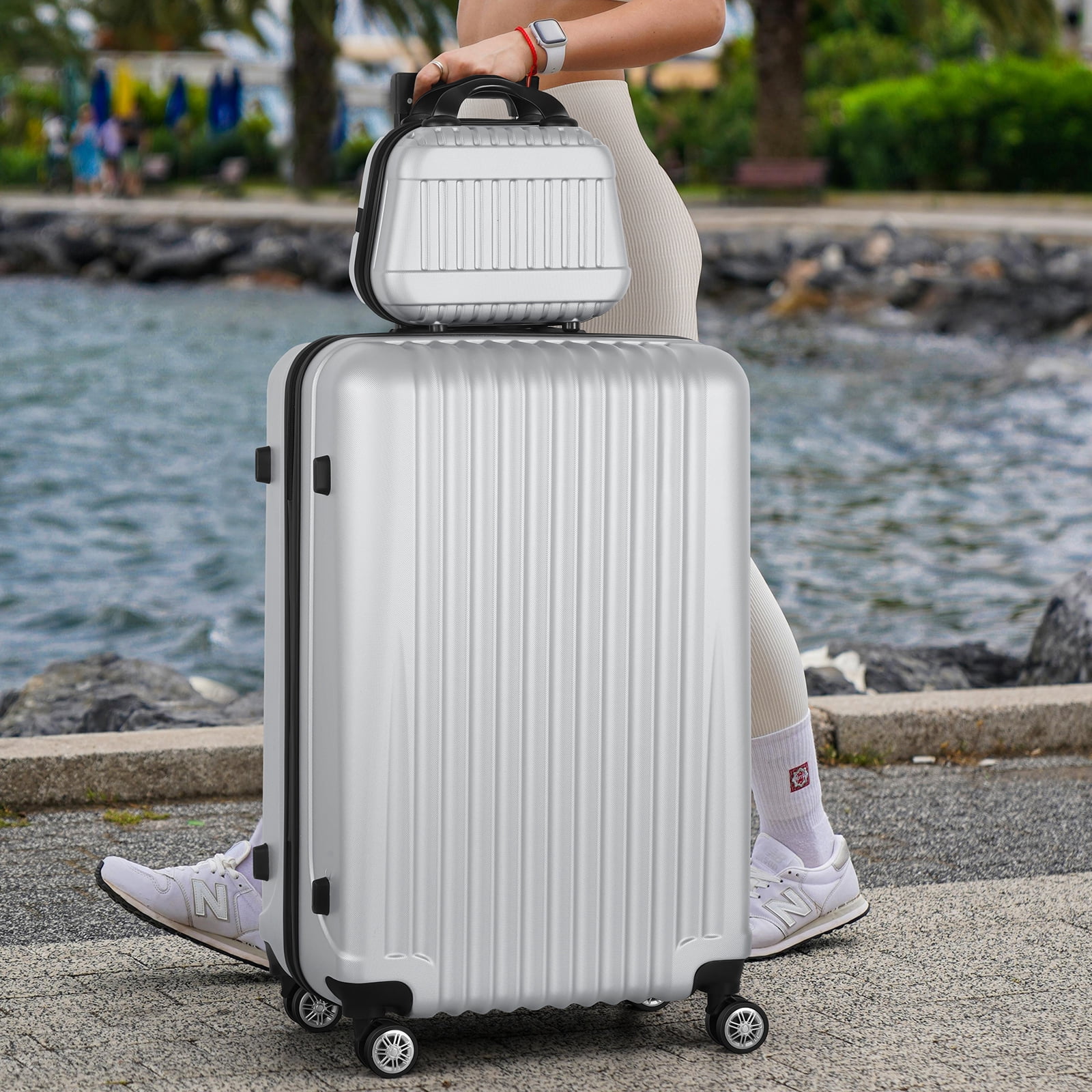 Vertical Stripe Luggage Travel 5-Piece Set Silver
