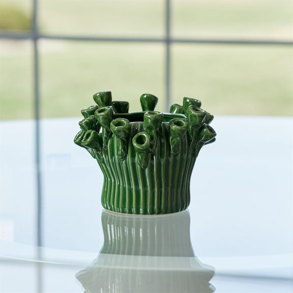 Melrose Floral Stoneware Vases - 5.5" - Green - Set of 2