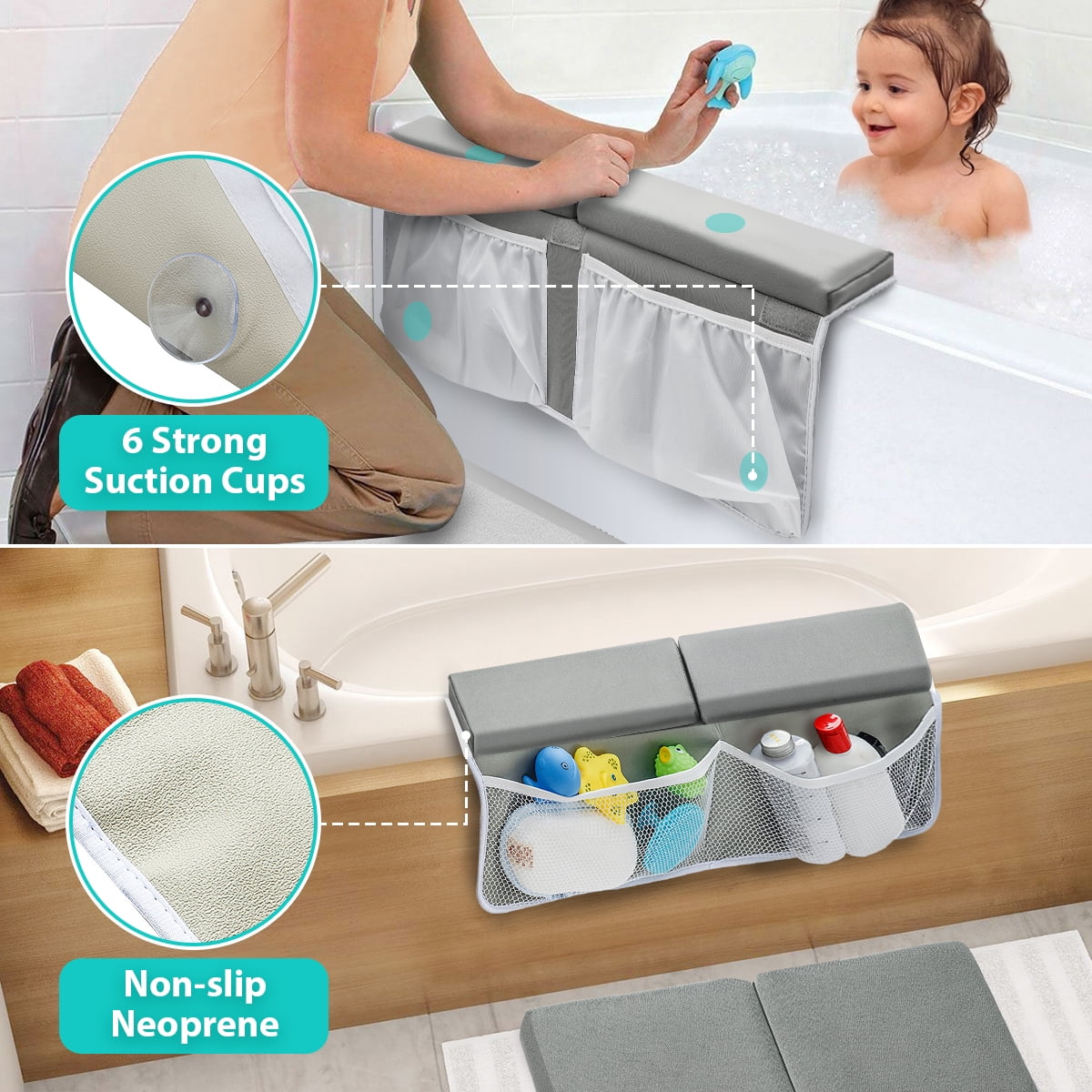 1.5 Thick Quickly Dry Kneeling Pad and Elbow Support for Knee & Arm Support Large Bathtub Kneeling Mat with Toy Organizer for Happy Baby Bathing Time beiens Bath Kneeler with Elbow Rest Set Blue 