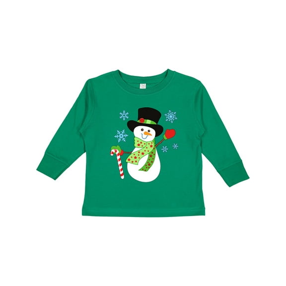 Inktastic Christmas Snowman in Top Hat with Candy Cane Boys or Girls Long Sleeve Toddler T-Shirt