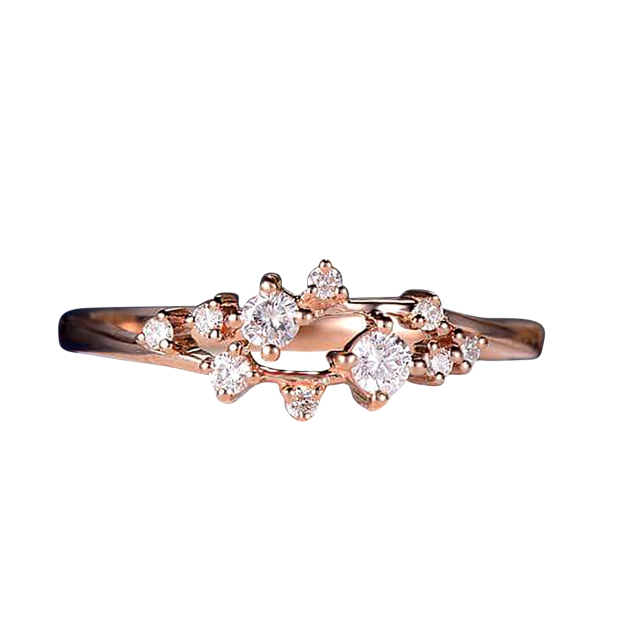 0.50 Carat Moissanite Cluster Ring Twig Engagement Ring Floral Unique Wedding Band Snowflake Design in Silver with 18k Rose Gold Plating