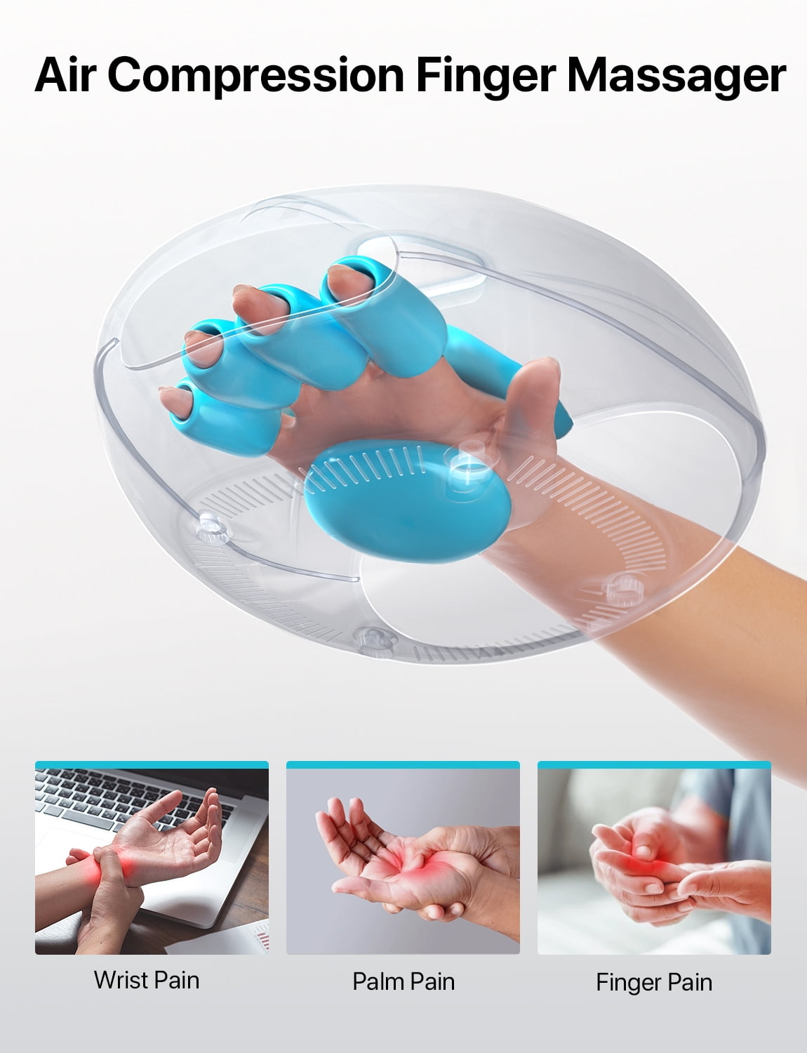 ALLJOY Cordless Hand Massager with Heat, Rechargeable Finger Massager, 3 Compression Levels, Ideal Gift for Loved Ones, White