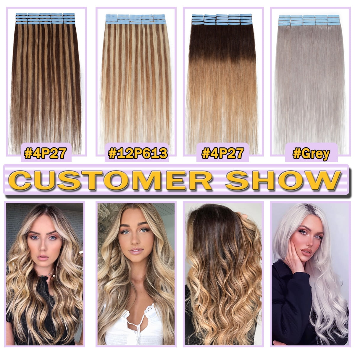 HAIRRO 18Inch Tape In Hair Extensions Human Hair Chocolate Brown to Caramel Brown 100% Remy Human Hair Extensions Real Human Hair Soft Thick To End 100g/Pack 40pcs Seamless Weft（ #4p27 ）