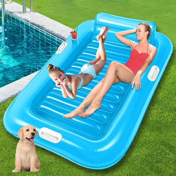 GVDV Inflatable Tanning Pool Lounger Float, 79" x 47" Large Size Suntan Tub for Adult, Blue