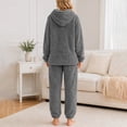 thumbnail image 4 of BaoFuBaoMei Flannel Pajamas for Women Hooded Long Sleeve Top and Pants Sleepwear 2 Piece Solid Heart Embossed Warm Lounge Set, 4 of 8