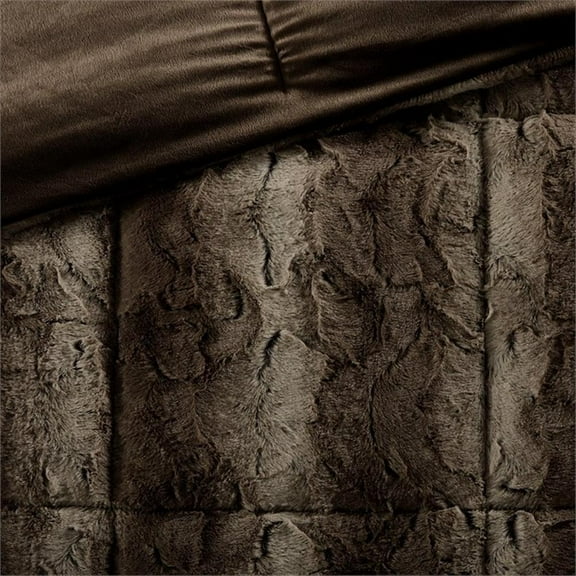 Pemberly Row Modern 4PC Faux Fur Comforter Set in Brown King