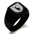 thumbnail image 1 of Stainless Steel Stag Purity Coat of Arms Shield Engraved Square Flat Top Biker Style Polished Signet Ring, 1 of 1