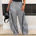 thumbnail image 3 of Wide leg straight casual striped pants (S, Black), 3 of 7