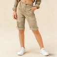 thumbnail image 5 of Frostluinai Kids Linen Shorts 5-16Y Elastic Waist Cuff Bermuda Shorts Solid Lounge Shorts Lightweight Beach Travel Shorts with Pocket, 5 of 9