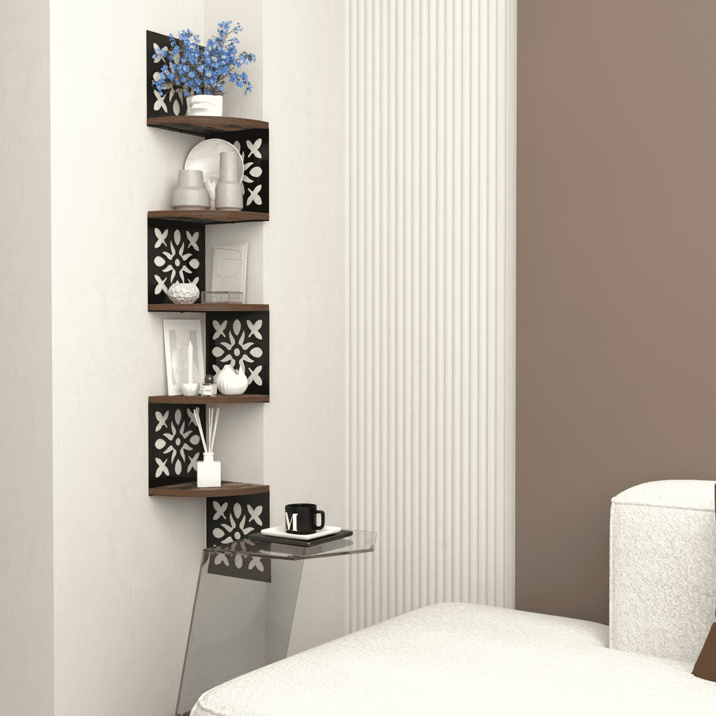 5-Tier Floating Corner Shelf for Wall, Moon Phase Corner Shelves for Bedroom Bathroom Kitchen Living Room