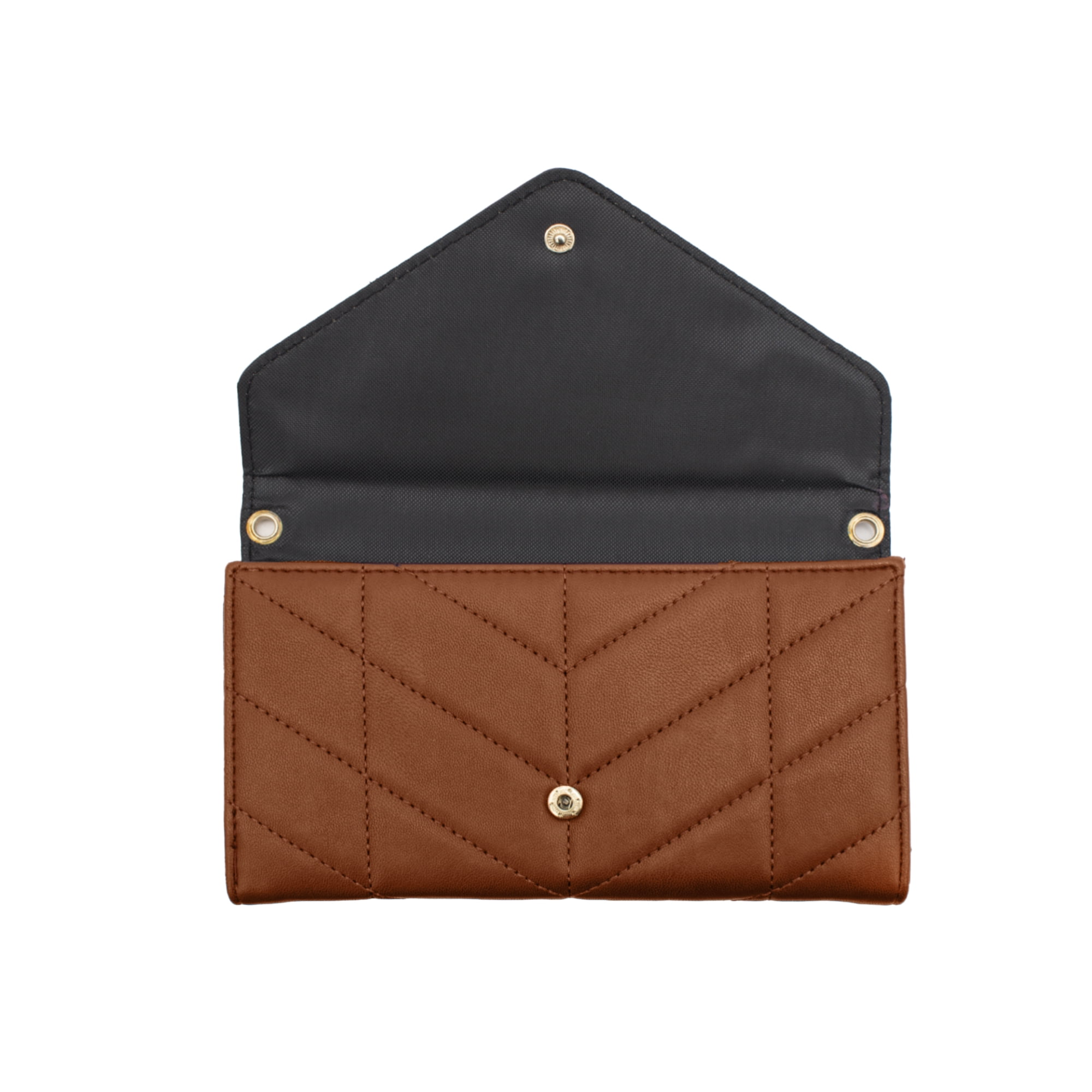 XOXO Women’s Small Cognac Vegan Leather Quilted Fold Wallet withCrossbody Strap