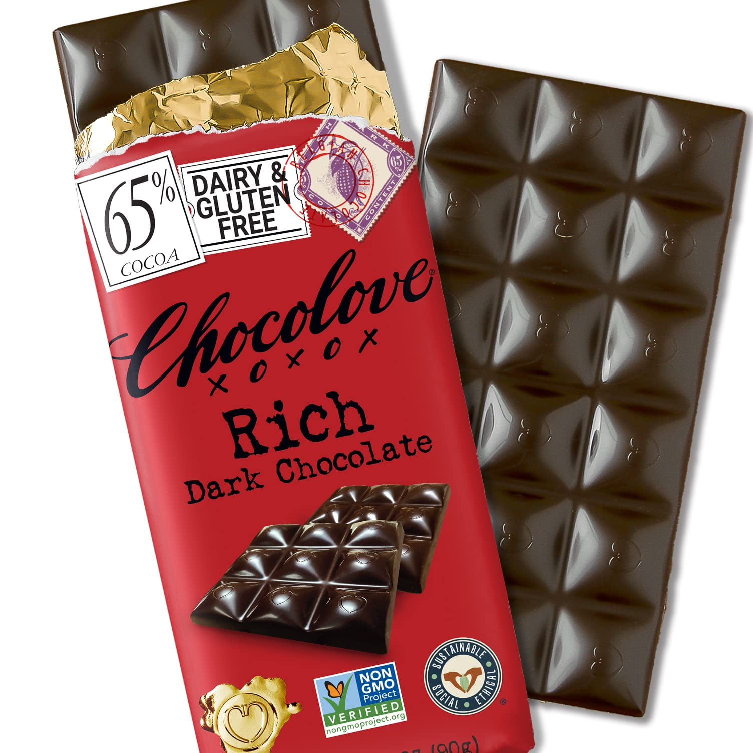 Chocolove Chocolate Bar, 65% Rich Dark, 3.2 Ounce (Pack of 12)