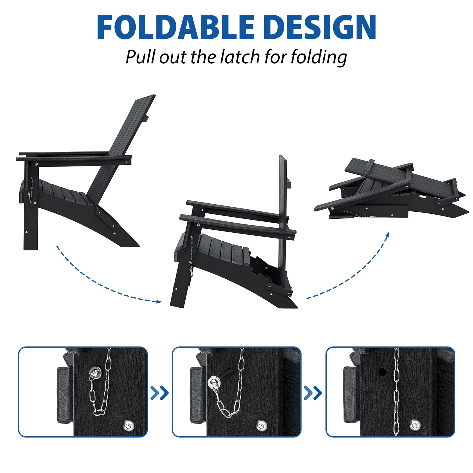 Garpans Folding Adirondack Chair Set with Side Table HDPE All Wheather Outdoor Foldable Adirondack Chair Table Set Patio Chairs with Table for Outside Garden Pool Front Porch Deck Fire Pit