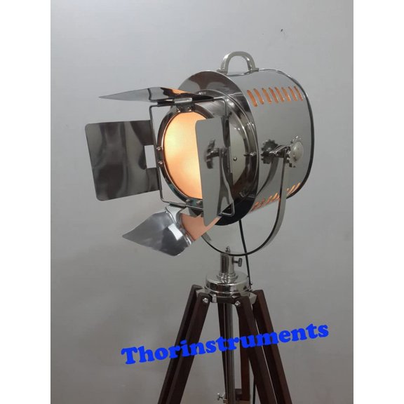 Marine Collectible Designer Maritime Spot Searchlight with Wooden Tripod Stand Home Decor Lamp
