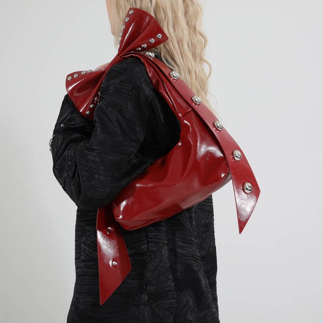 Bolso La Parte Superior Del Embrague Hombro para Mujeres Nudos PU Cuero Rivet Punk Hobo