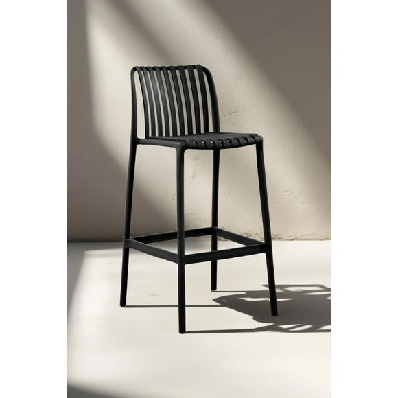 Summer bar chair with arm and stripe Black (4 chairs)