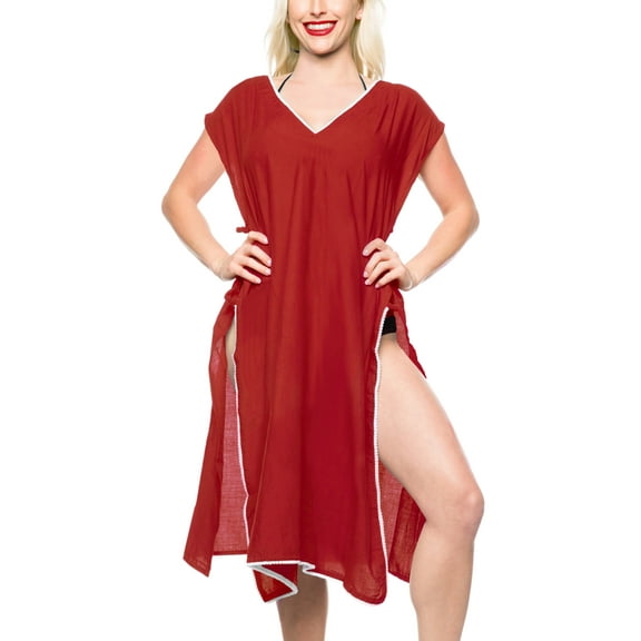 HAPPY BAY Women's Beachwear Summer Swim Beach Dress Cover ups for Swimwear Women Short Front Tie Swimsuit Coverups for Women XL-XXL Red_AC114