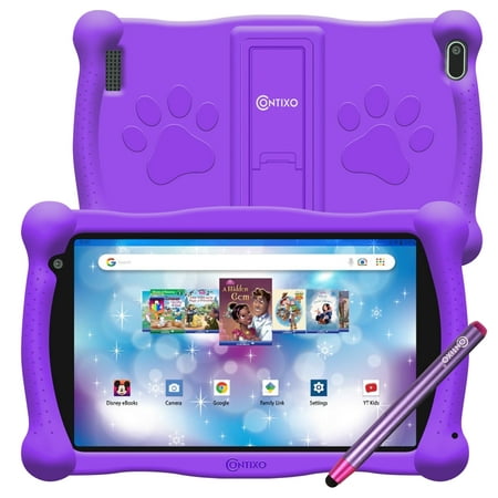 Contixo Kids Tablet, 7'' Tablet for Kids with 50 Free Disney Stoires, 32GB, Parental Controls, 2.4GHz, Android Tablet for Ages 3–7, WiFi, Silicone Case & Stylus, Summer Holiday Gift, Purple
