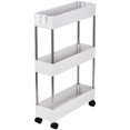 thumbnail image 1 of 3-Tier Slim Storage Cart, Kitchen Rolling Utility Cart, Storage Organizer Shelf Rack, Mobile Shelving with 3 Storage Baskets for Kitchen, Living Room, Bathroom, Laundry Room, 1 of 5