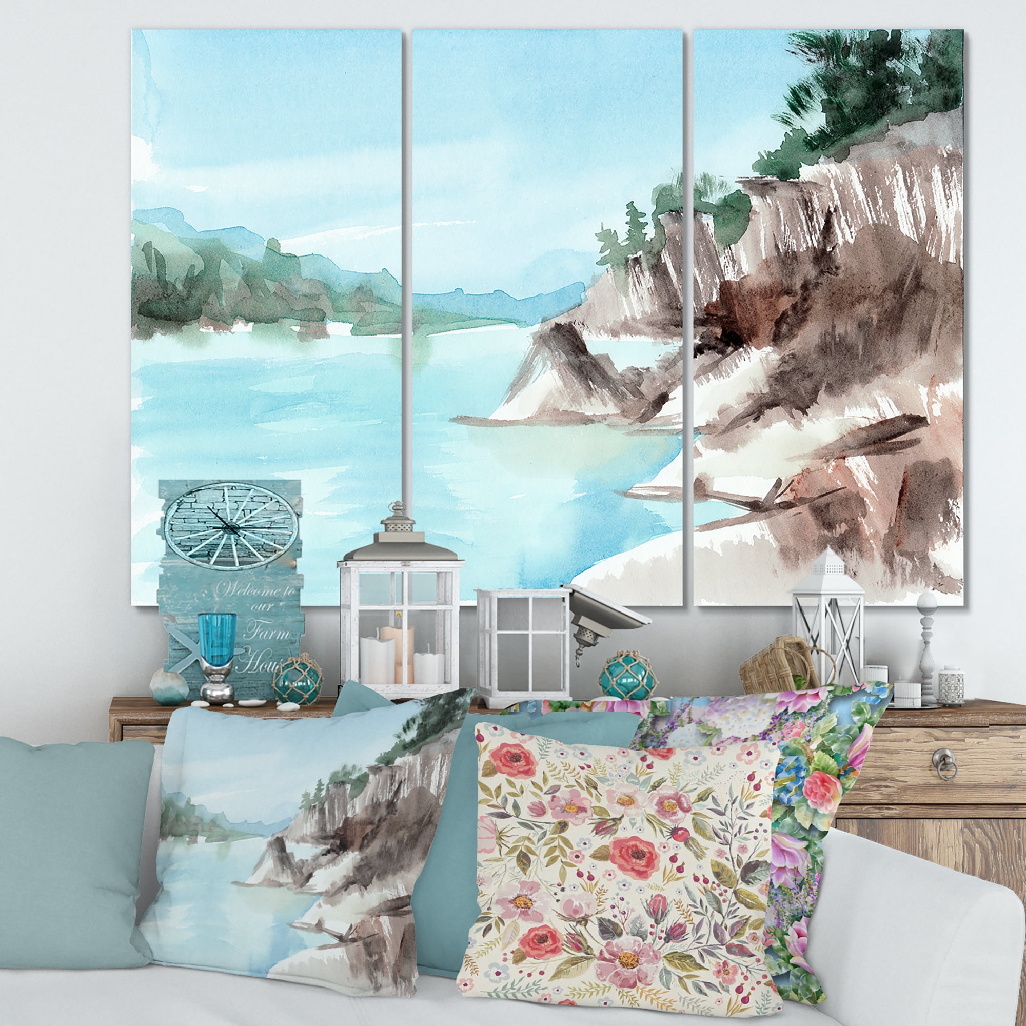 Designart ' Rocks With The Blue Lake ' Lake House Canvas Wall Art Print