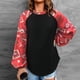 thumbnail image 2 of Sudadera de mujer Linterna Manga larga Cuello redondo Dobladillo curvado Patchwork Impreso Jersey suelto Top Negro L, 2 of 7