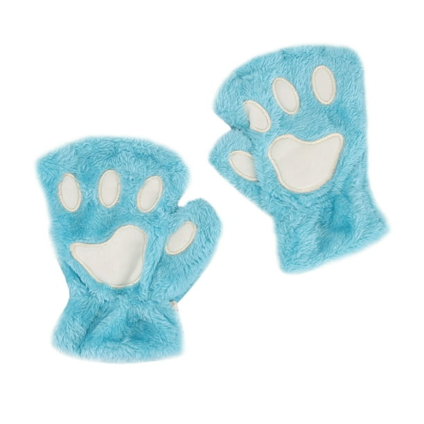 Guantes sin dedos para mujer Guantes de gato Guantes cálidos de felpa sintética Guantes de gato bonitos para los dedos Guantes de invierno para cosplay Equipamiento para deportes de invierno