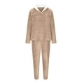 thumbnail image 4 of FNFYFH Womens Winter Pajama Sets 2 Pieces Fleece Pajamas Sets Fluffy Sleepwear Warm Sherpa Pullover with Pants Warm Comfy Loungewear Suits Khaki XXL, 4 of 6