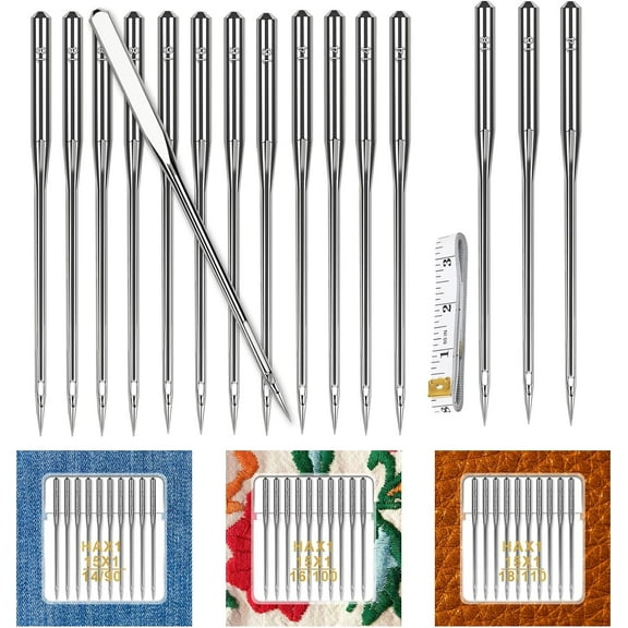30Pcs Universal sewing needles, Sizes 90/14 100/16 110/18 for Thick Fabric Including Canvas Leather Embroidery Jeans, Compatible with Singer, Brother, Janome, Varmax