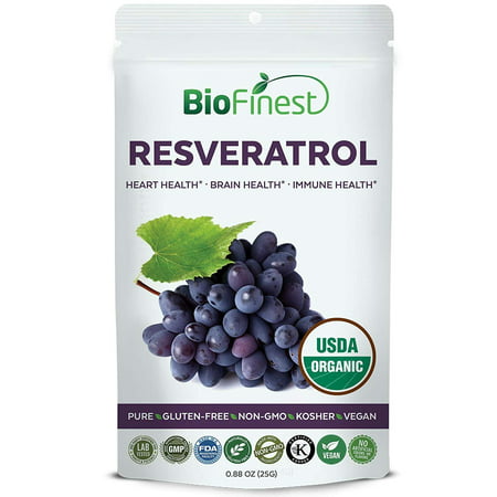 Biofinest Resveratrol Powder 250mg - USDA Certified Organic Red Grapes Pure Gluten-Free Non-GMO Kosher Vegan Friendly - Natural Supplement For Healthy Aging And Skin, Brain Health, Heart Support (Best Natural Supplements For Heart Health)