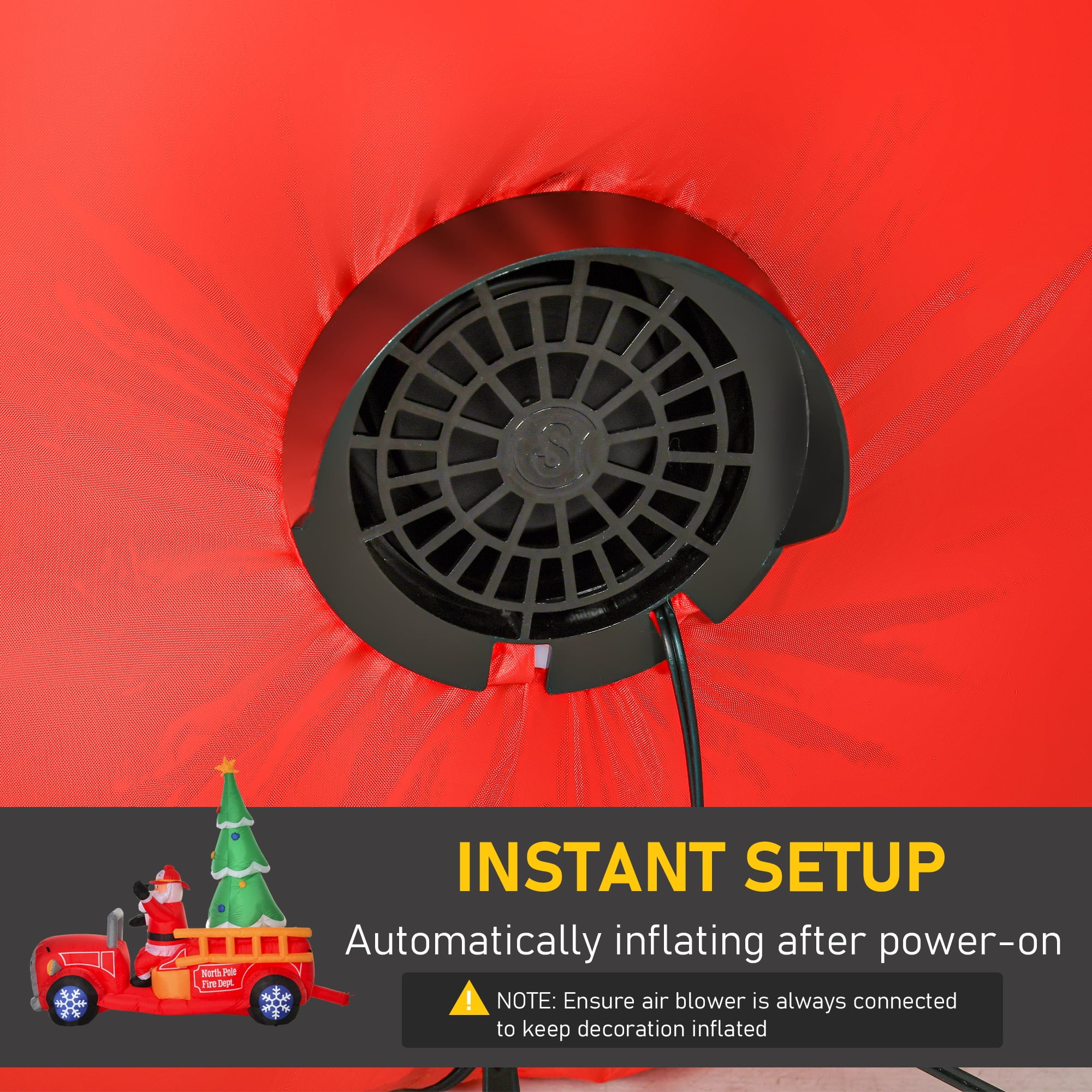 Inflatable Santa Fire Truck with Christmas Tree Outdoor Yard Decoration