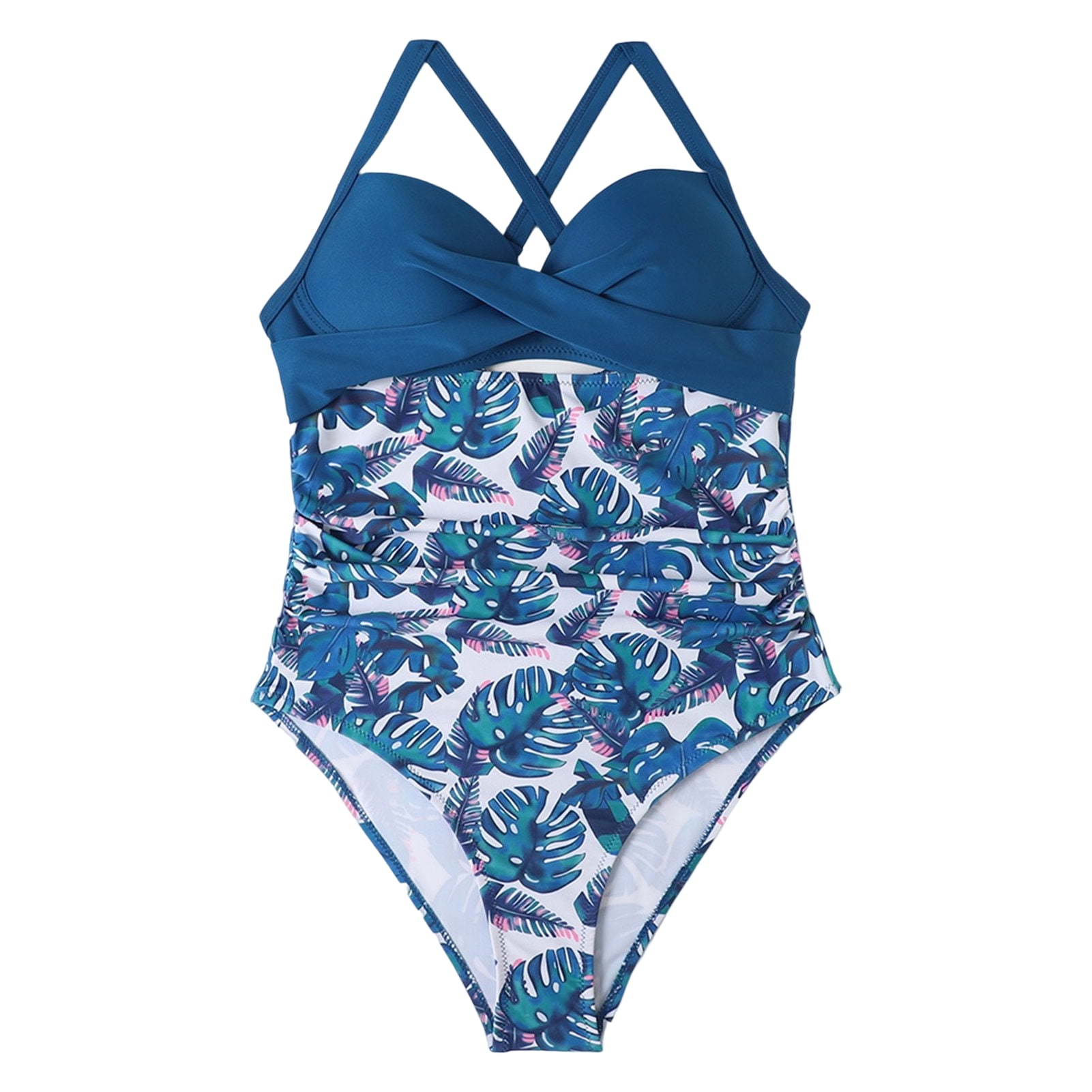 Women's V Neck Tankini OnePiece Swimsuit Halter Modest Bikini Front