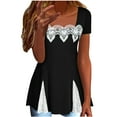 thumbnail image 3 of BiZtdJrK Daily Sales of The Day Women's Summer Tops Casual Cutout Lace Patchwork T Shirts Square Neck Pullover Blouses Short Sleeve Beach Vacation Clothes Black M, 3 of 7